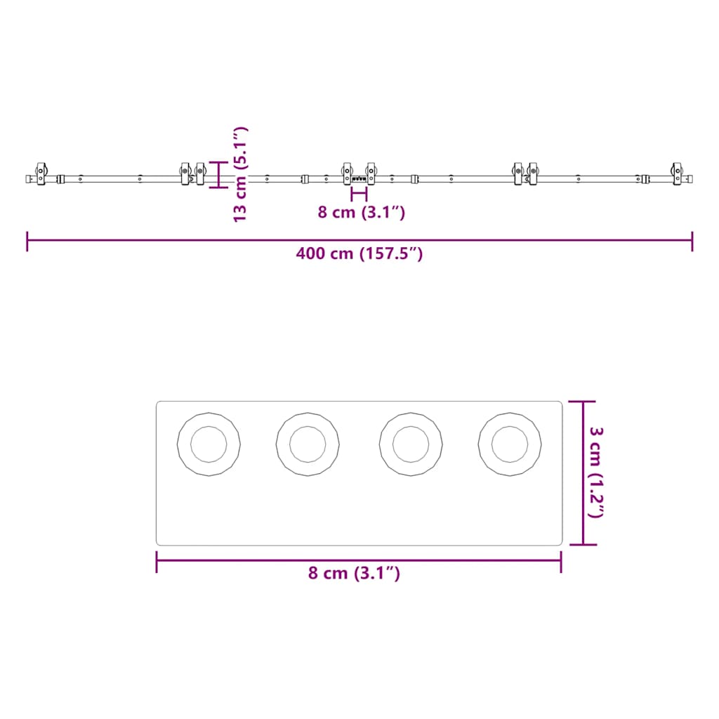 Doos met onderdelen voor schuifdeur 400 cm staal zwart