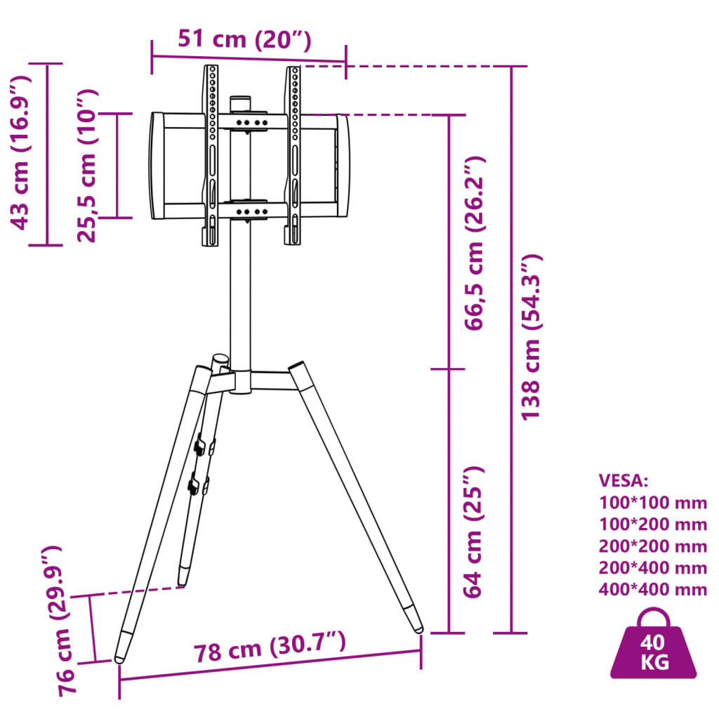 Tv-statief 32-65 inch scherm 40 kg Max VESA 400x400 mm