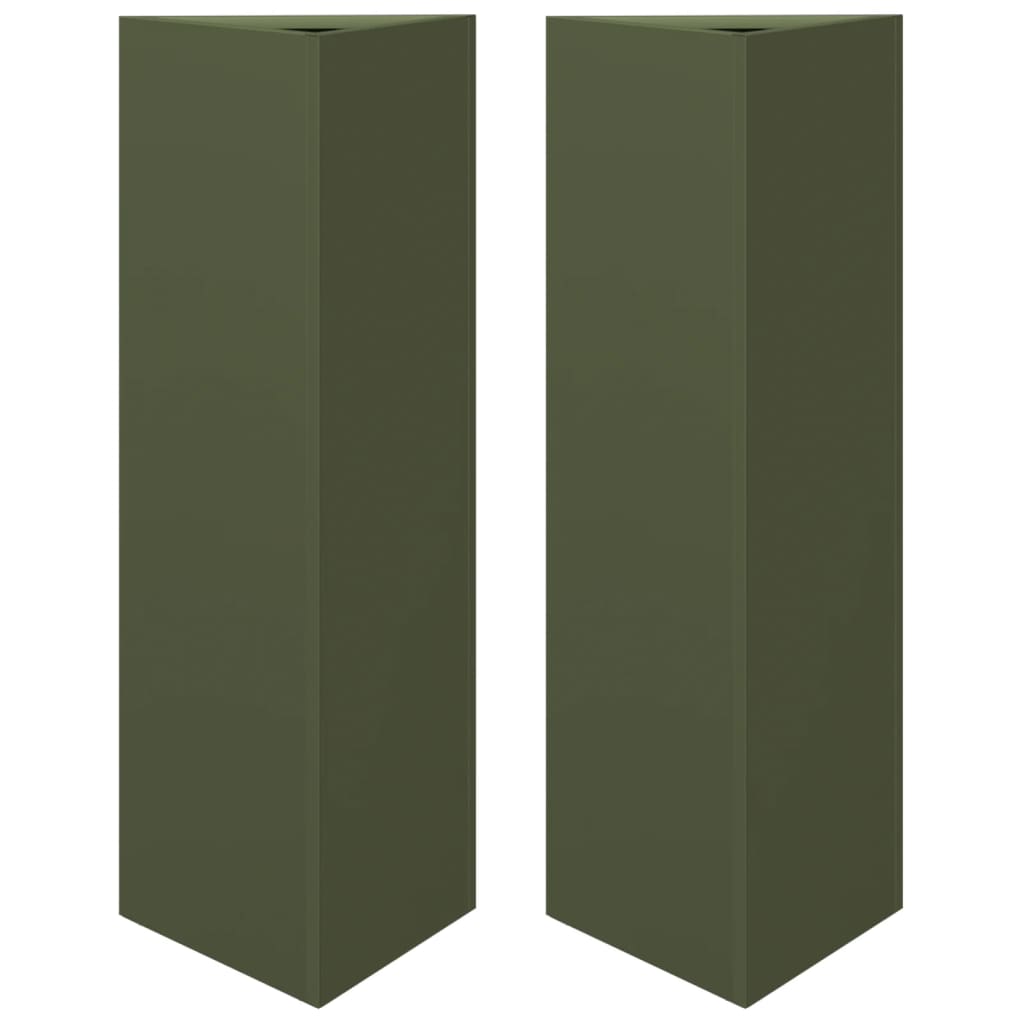 Plantenbakken Driehoek Staal Olijfgroen 2 30 x 26 x 75 cm Staal/Groen