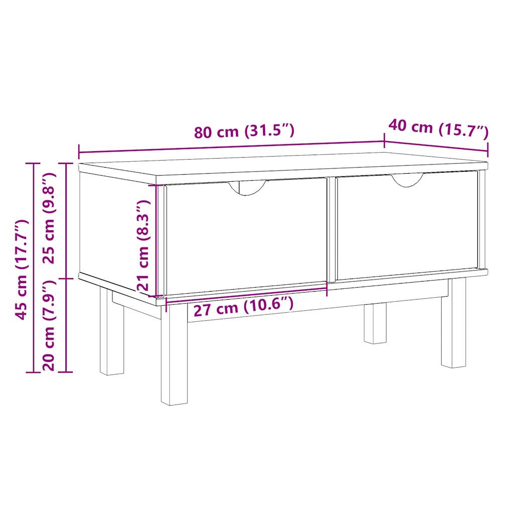 Gangbankje OTTA 80x40x45 cm massief grenenhout