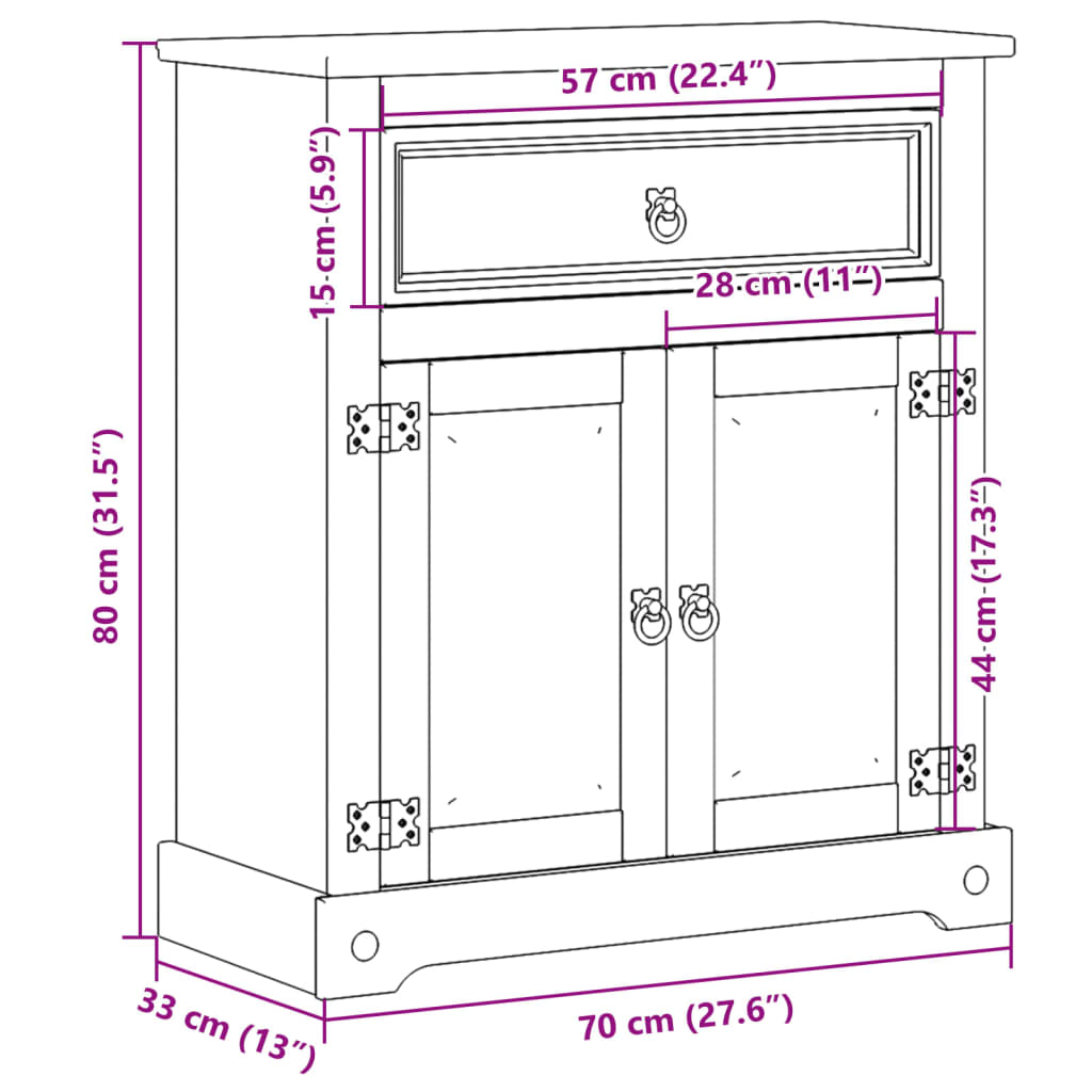 Badkamerkast Corona 70x33x80 cm massief grenenhout