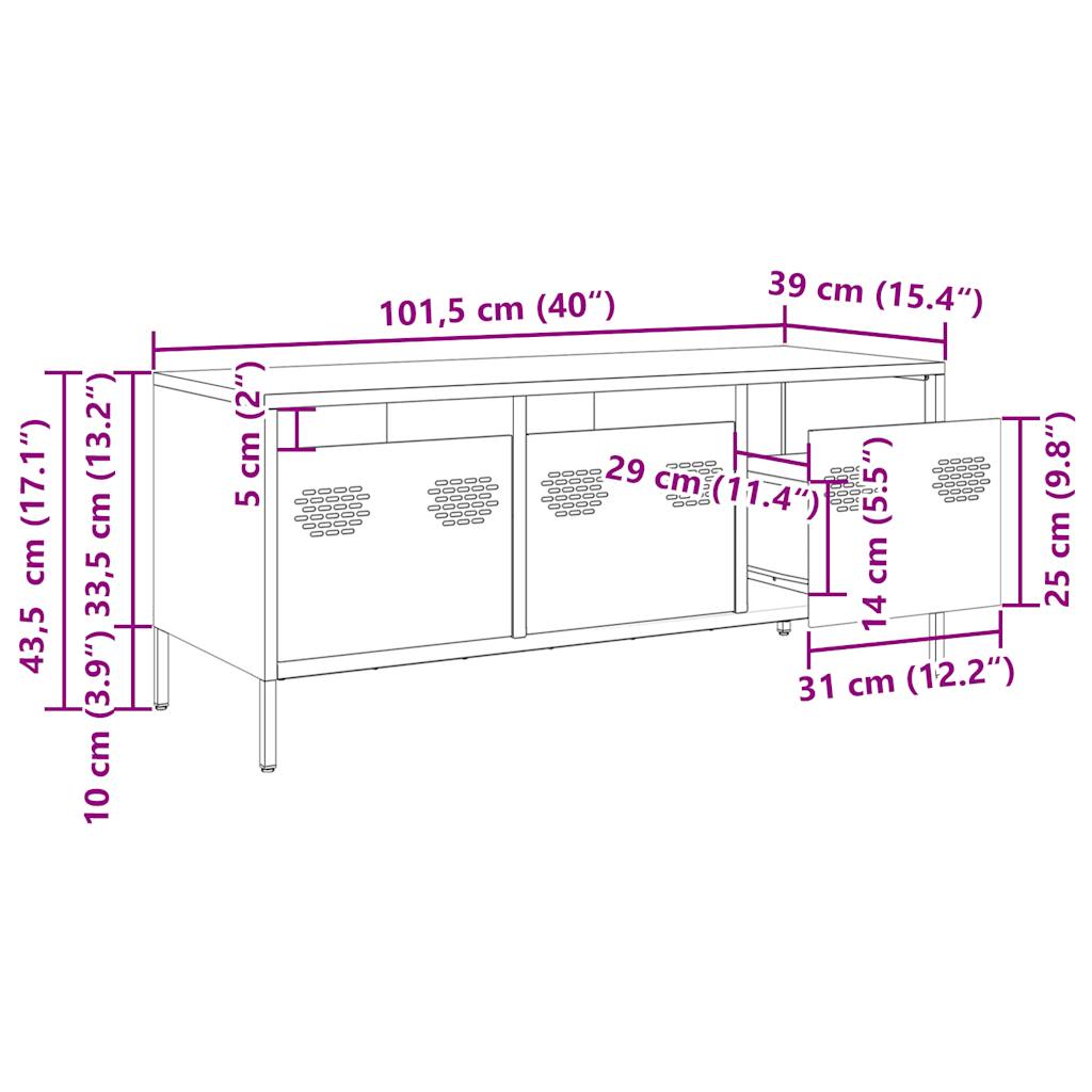 Tv-meubel 101,5x39x43,5 cm koudgewalst staal wit