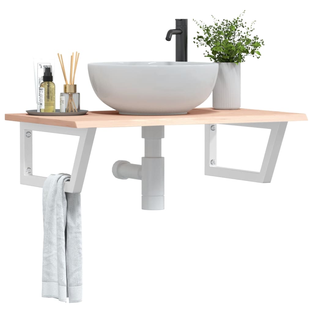 Badkamer Wandschap Staal En Massief Eikenhout 1 80 x 50 x 2 cm Bruin en wit