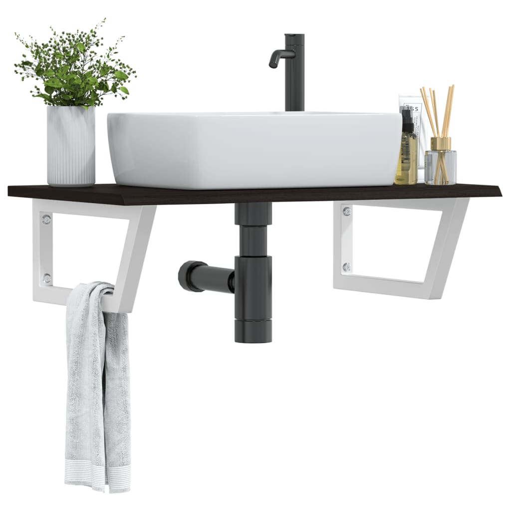 Badkamer Wandschap Staal En Massief Eikenhout 1 80 x 50 x 2 cm Donkerbruin en wit