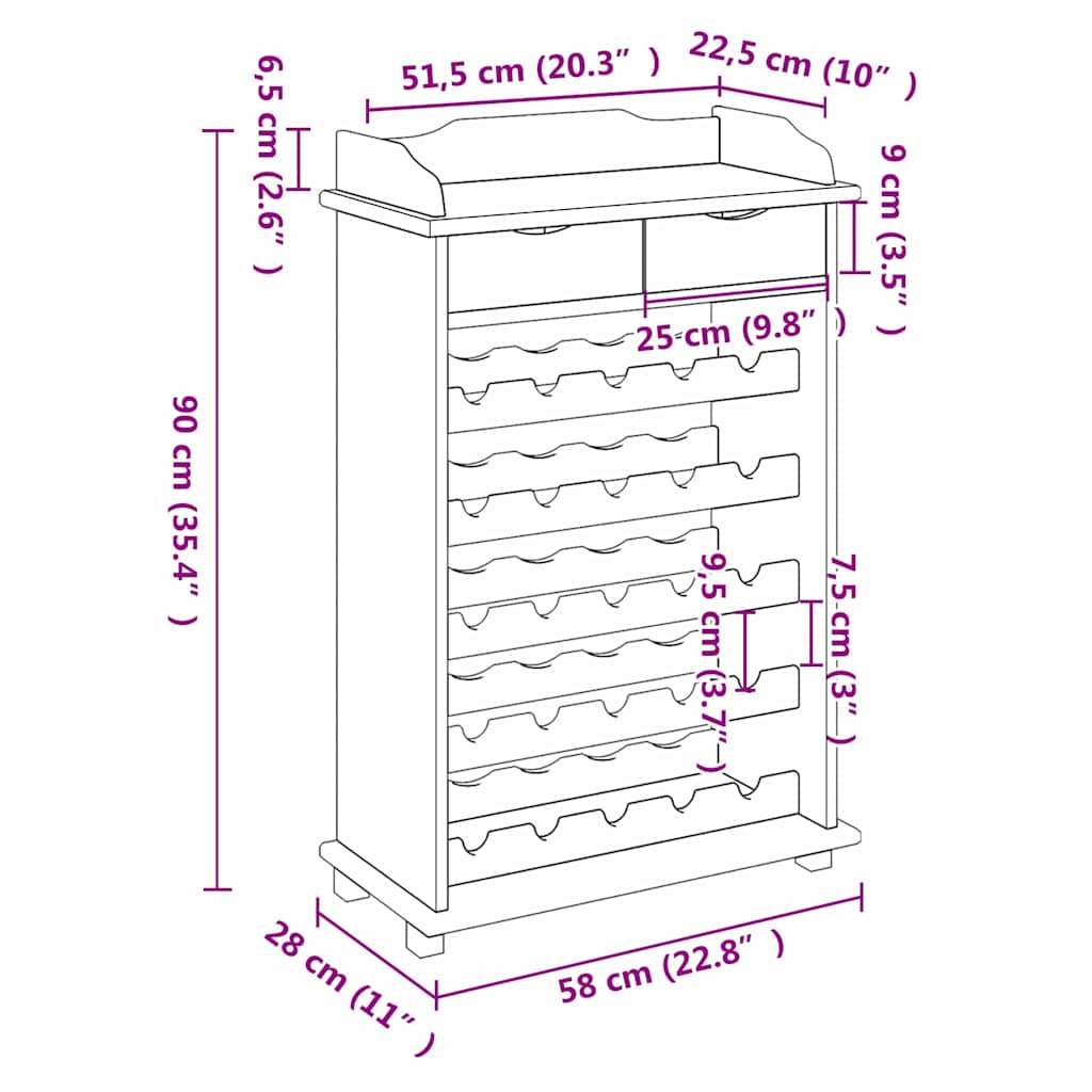 Wijnrek Bruin 90 x 60 x 30 cm Massief grenenhout