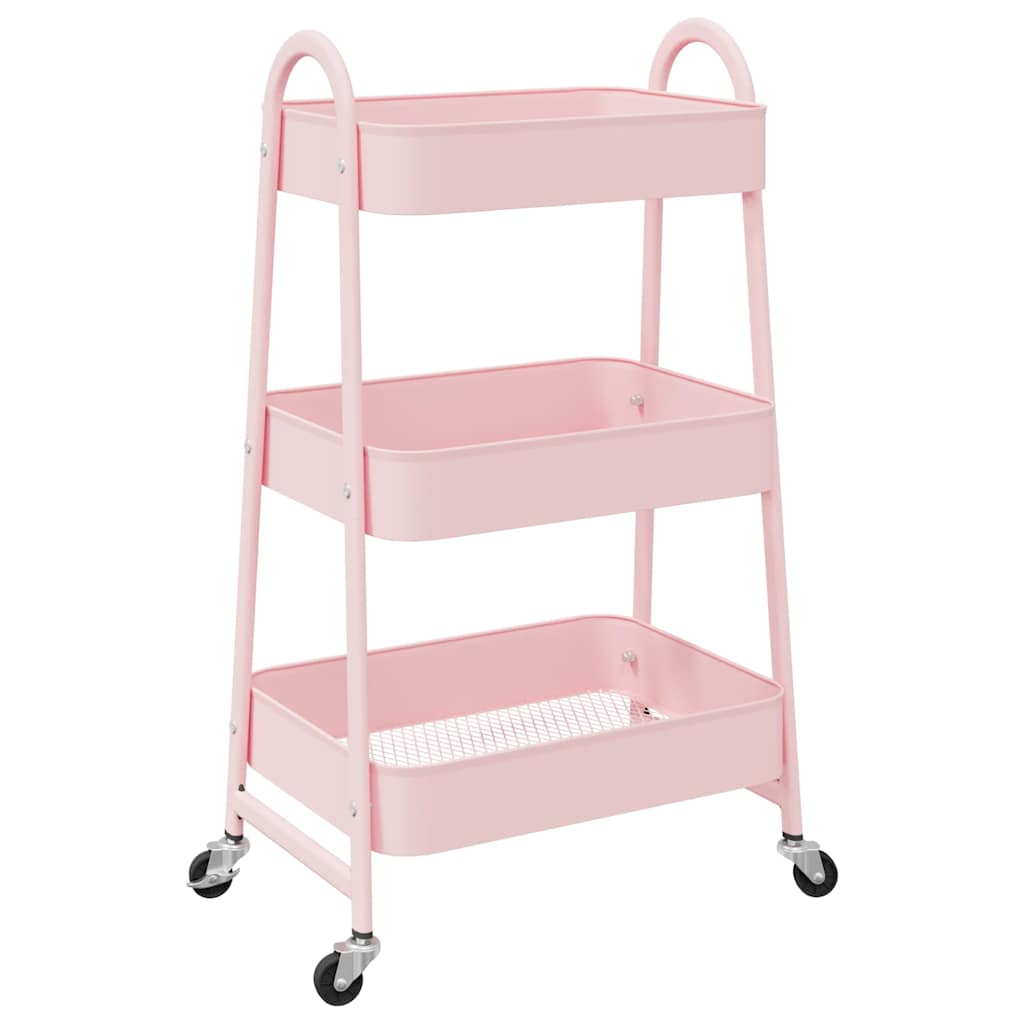 Opbergtrolley 3-laags 42x41,5x77 cm staal roze