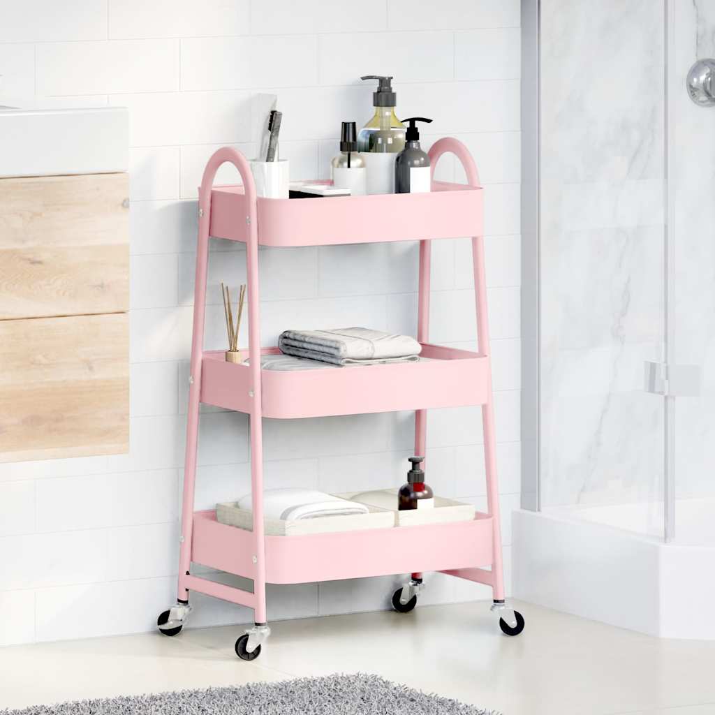 Opbergtrolley 3-laags 42x41,5x77 cm staal roze