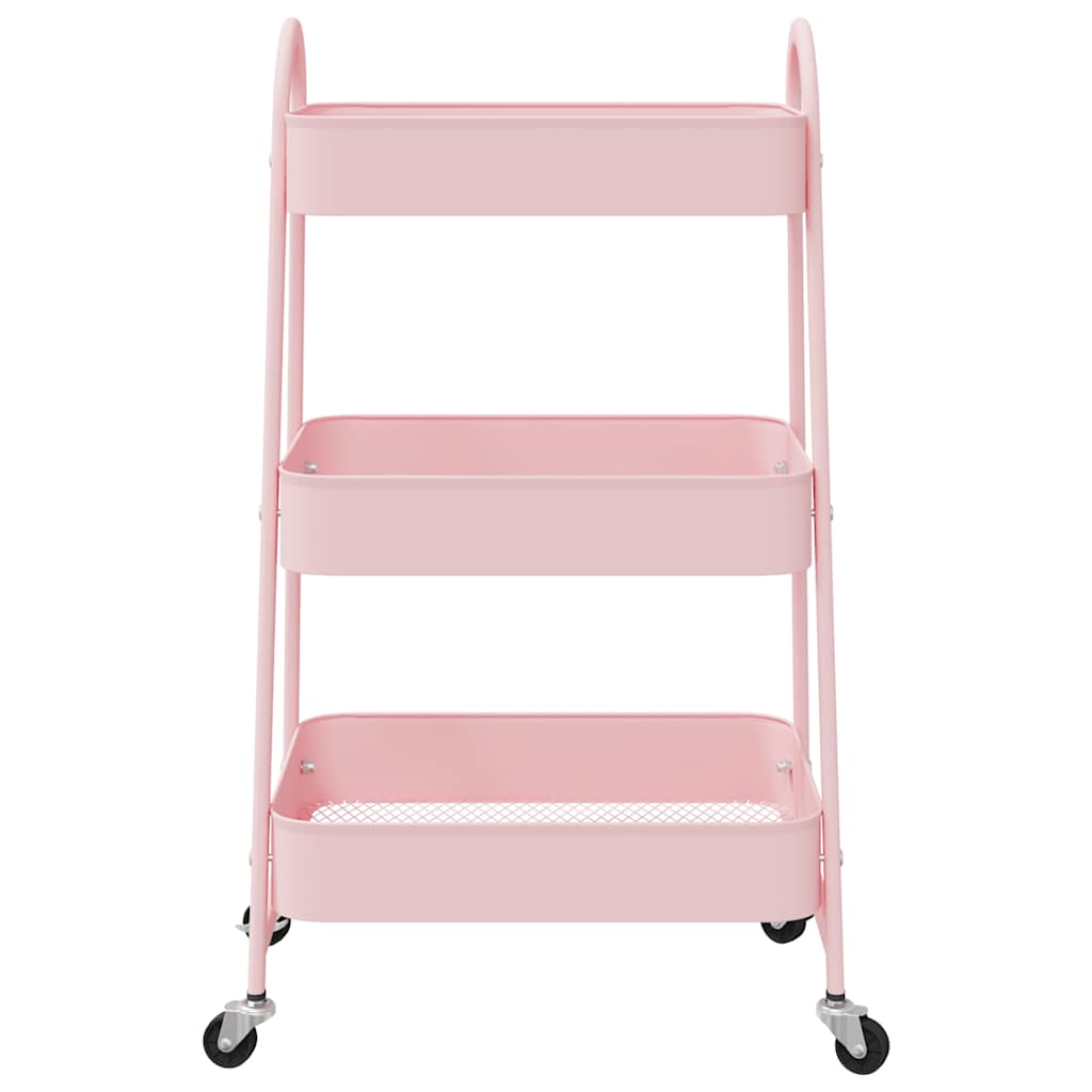 Opbergtrolley 3-laags 42x41,5x77 cm staal roze