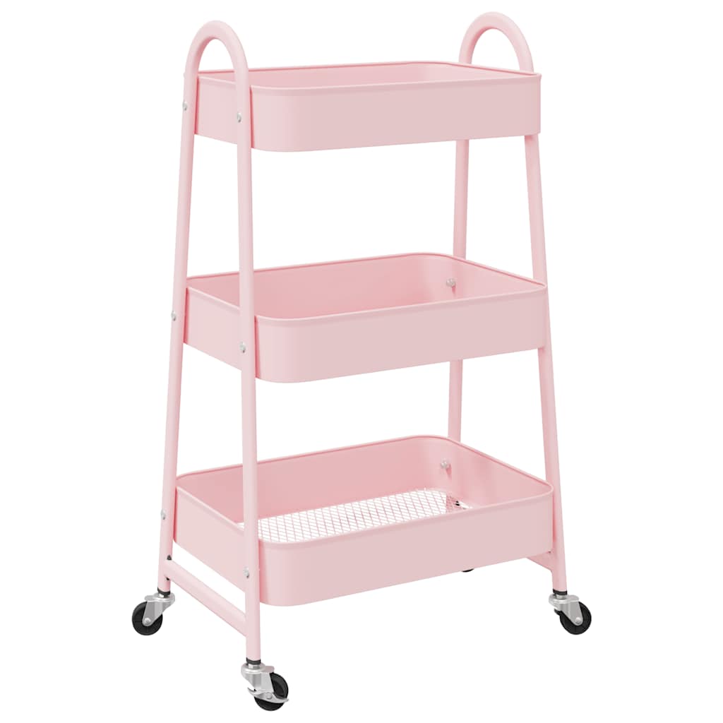 Opbergtrolley 3-laags 42x41,5x77 cm staal roze