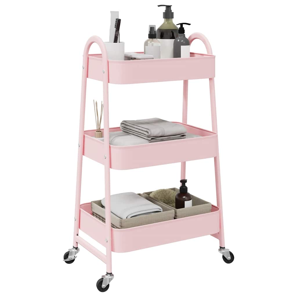 Opbergtrolley 3-laags 42x41,5x77 cm staal roze