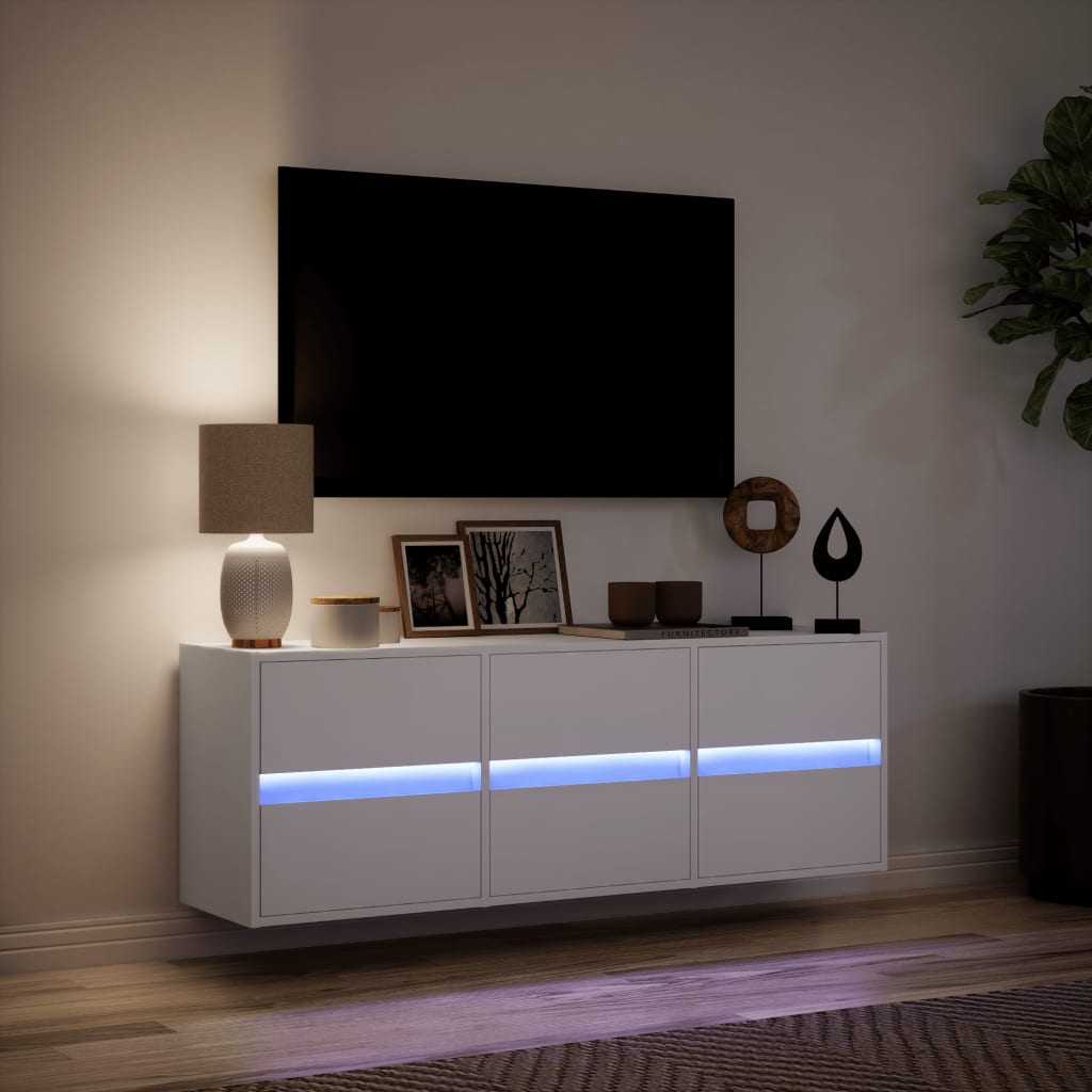 Tv-wandmeubel met LED-verlichting 130x31x45 cm wit