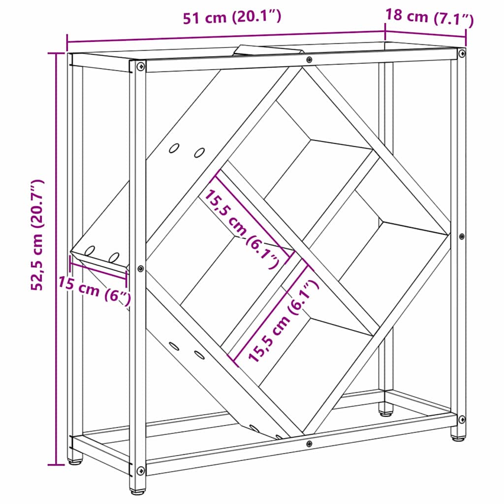 Wijnrek Zwart eiken 51 x 18 x 52.5 cm Bewerkt hout
