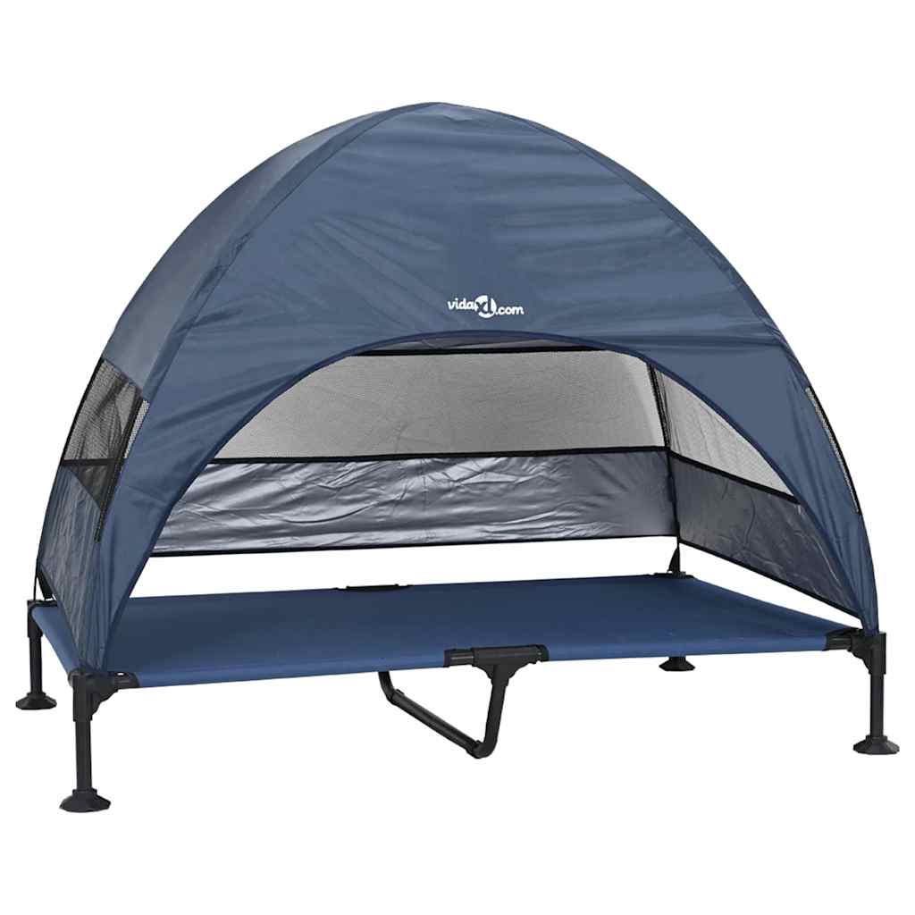 Verhoogd Hondenbed Marineblauw 127 x 81 x 108 cm Stof en Staal