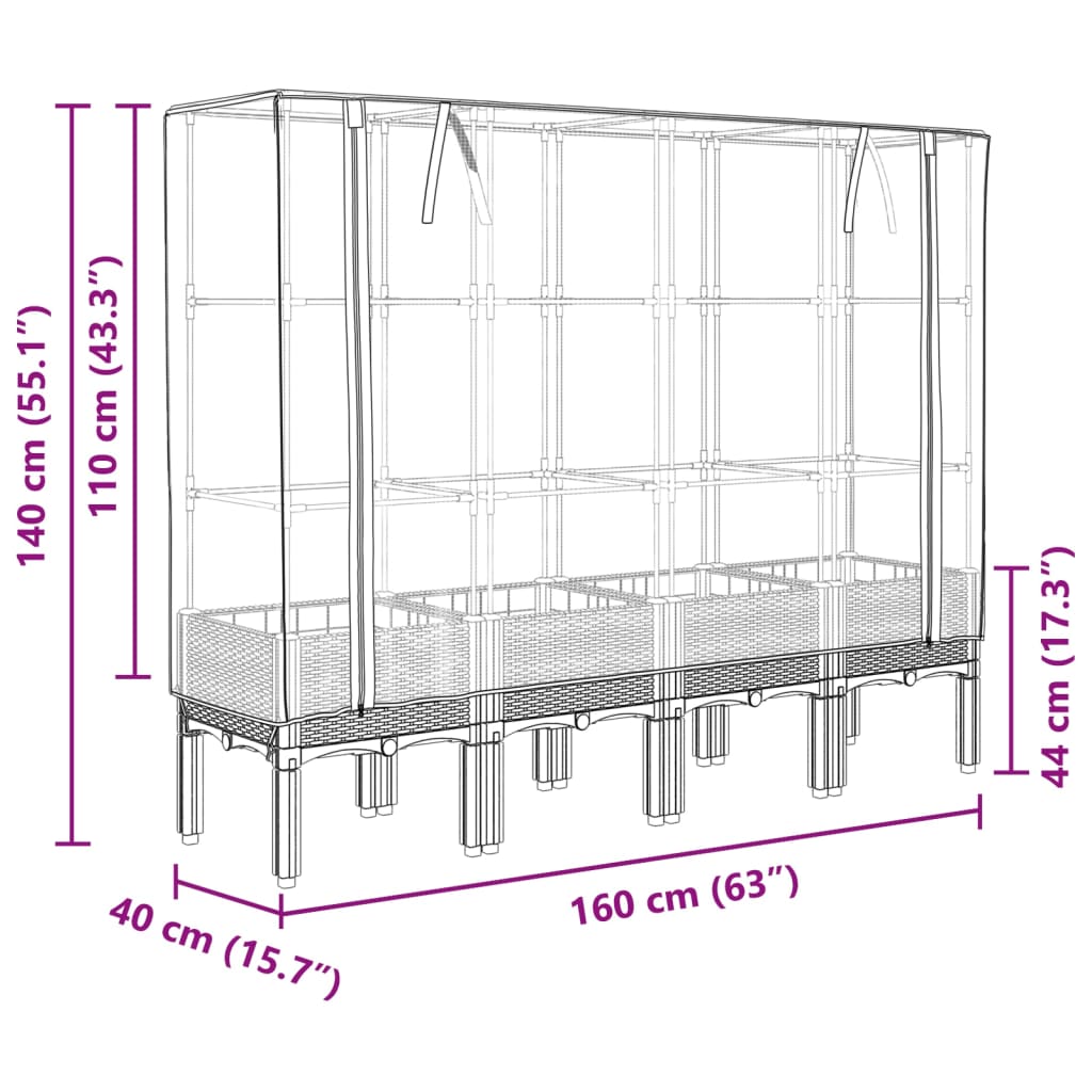 Plantenbak verhoogd met kashoes 160x40x140 cm rattanlook