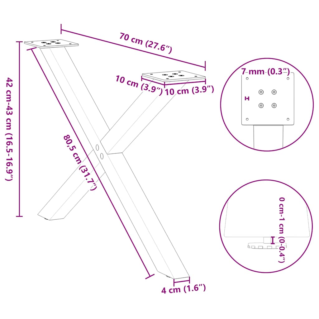 Salontafelpoten 2 st X-vormig 70x(42-43) cm staal antraciet