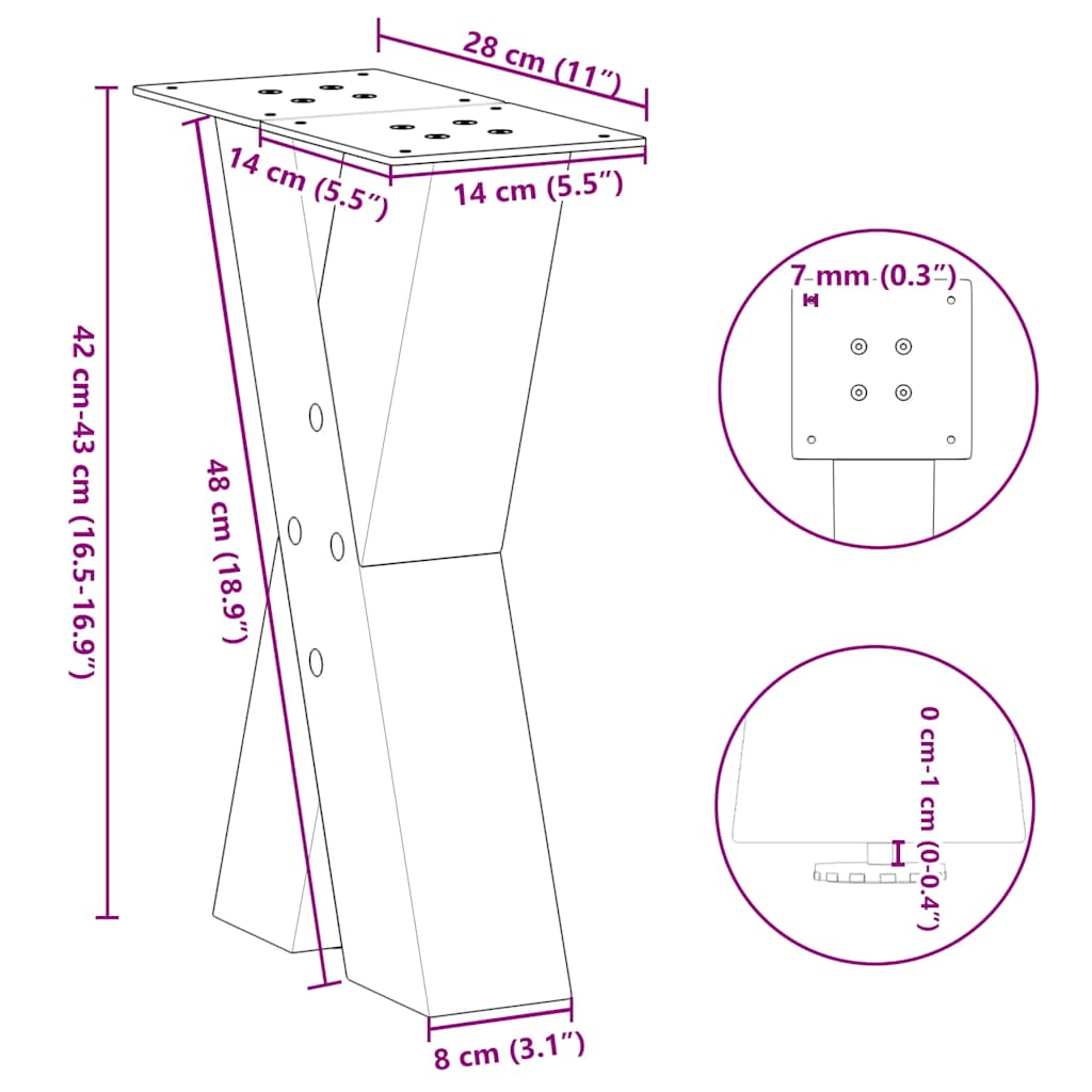 Salontafelpoten 2 st X-vormig 28x(42-43) cm staal zwart