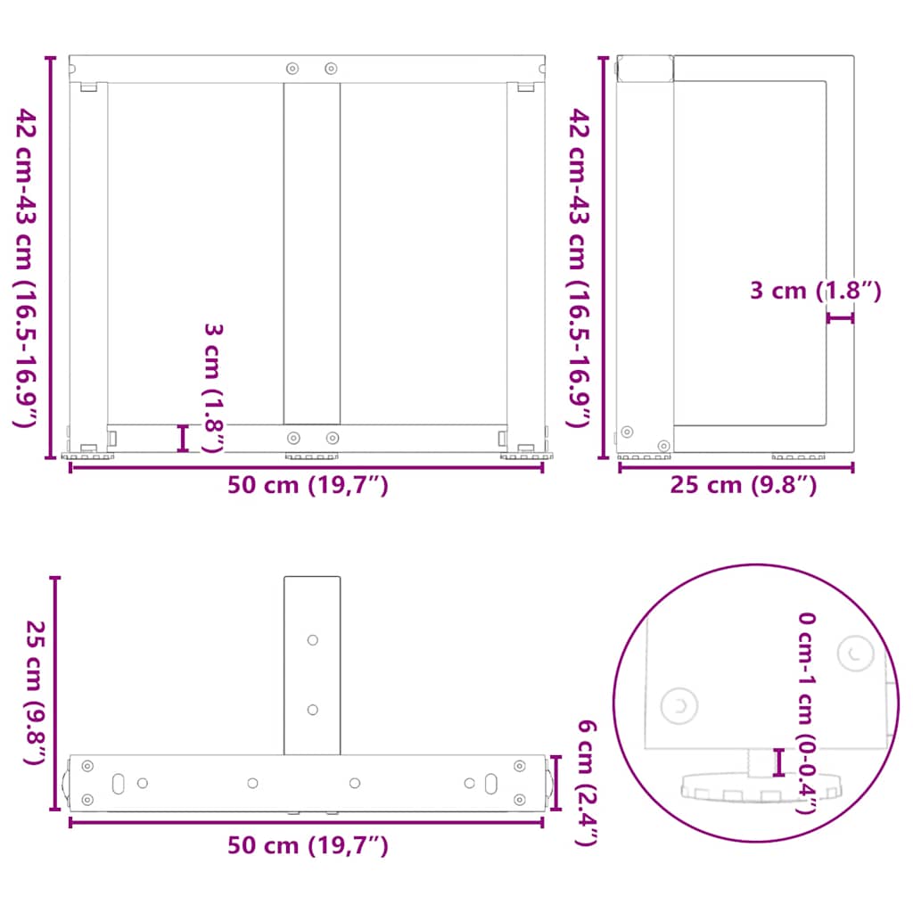 Salontafelpoten 2 st T-vormig 50x25x(42-43) cm staal wit