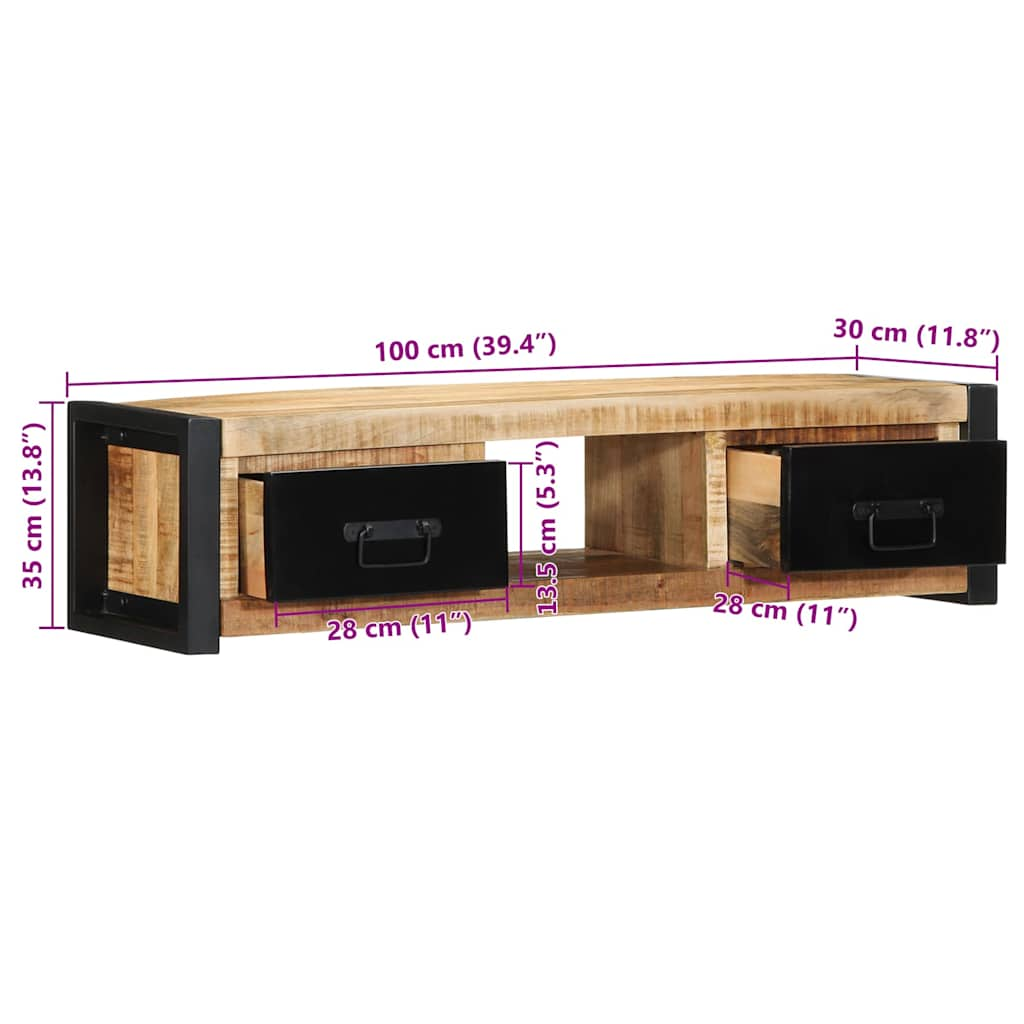 Tv-meubel 100x30x25 cm massief ruw mangohout