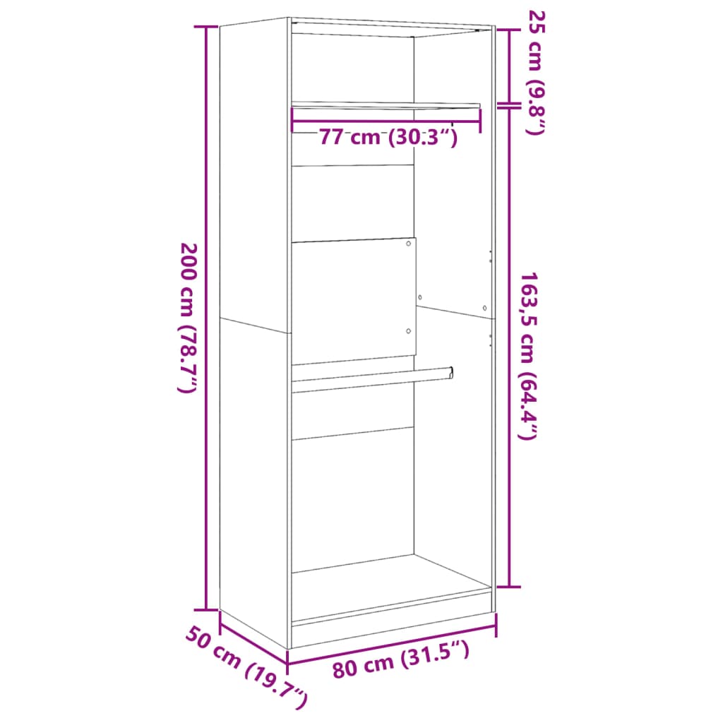 Kledingkast 80x50x200 cm bewerkt hout wit