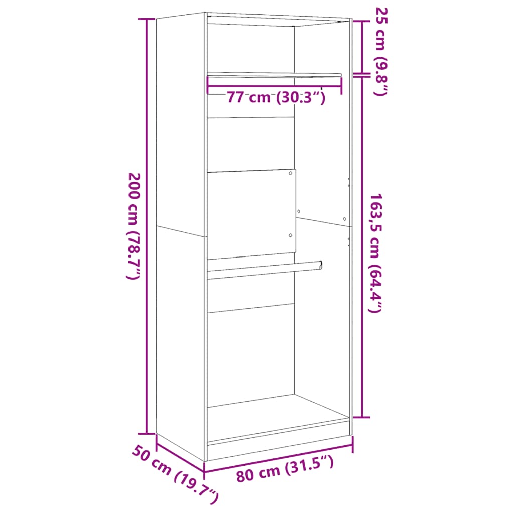 Kledingkast 80x50x200 cm bewerkt hout zwart