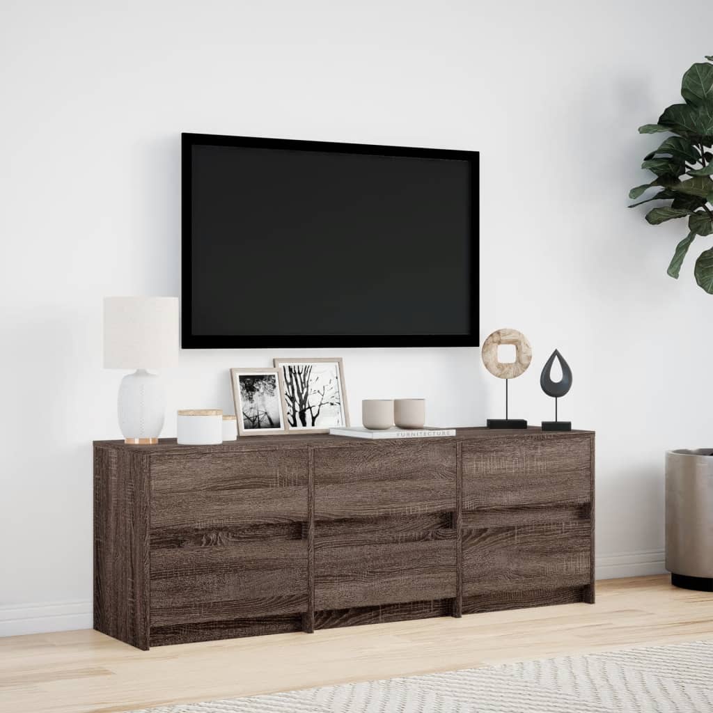 Tv-meubel met LED 140x34x50 cm bewerkt hout bruin eikenkleurig