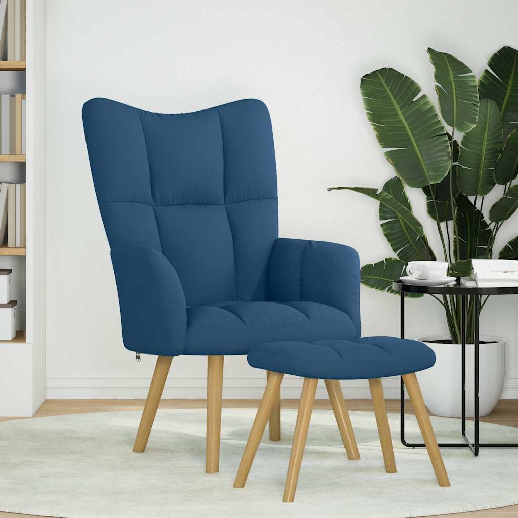 Relaxstoel met voetenbank stof blauw