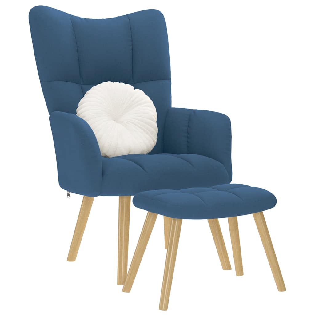 Relaxstoel met voetenbank stof blauw