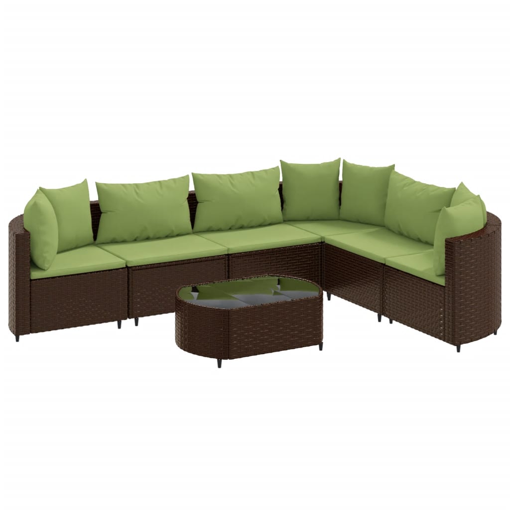 7-delige Loungeset met kussens poly rattan bruin