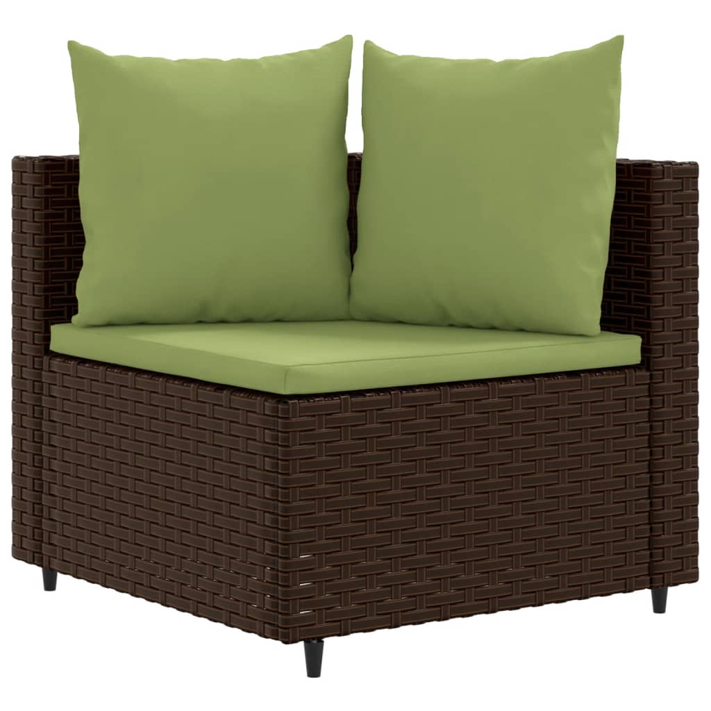 7-delige Loungeset met kussens poly rattan bruin