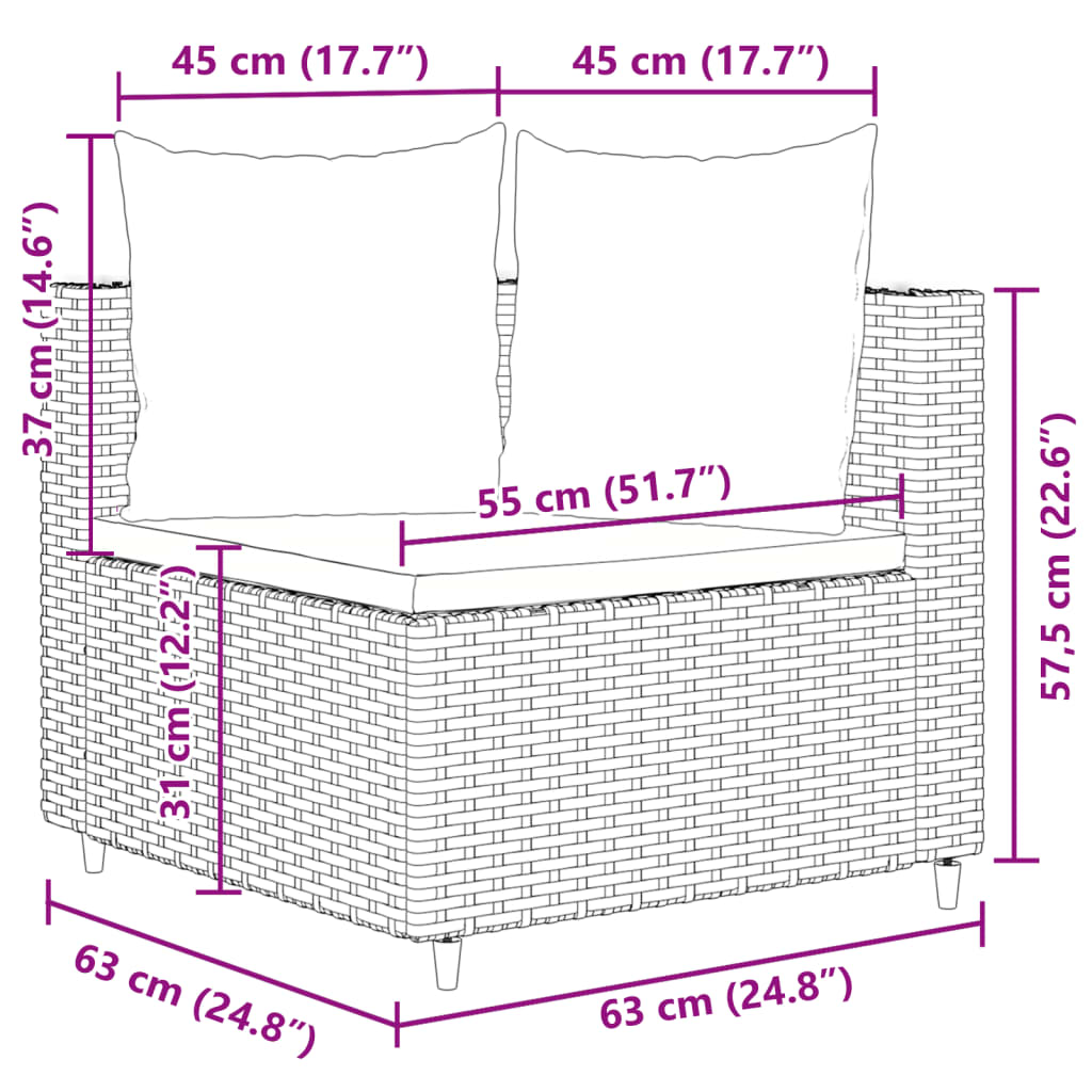 7-delige Loungeset met kussens poly rattan bruin