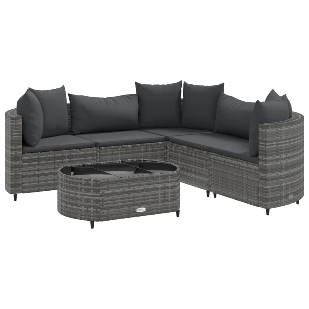 6-delige Loungeset met kussens poly rattan grijs