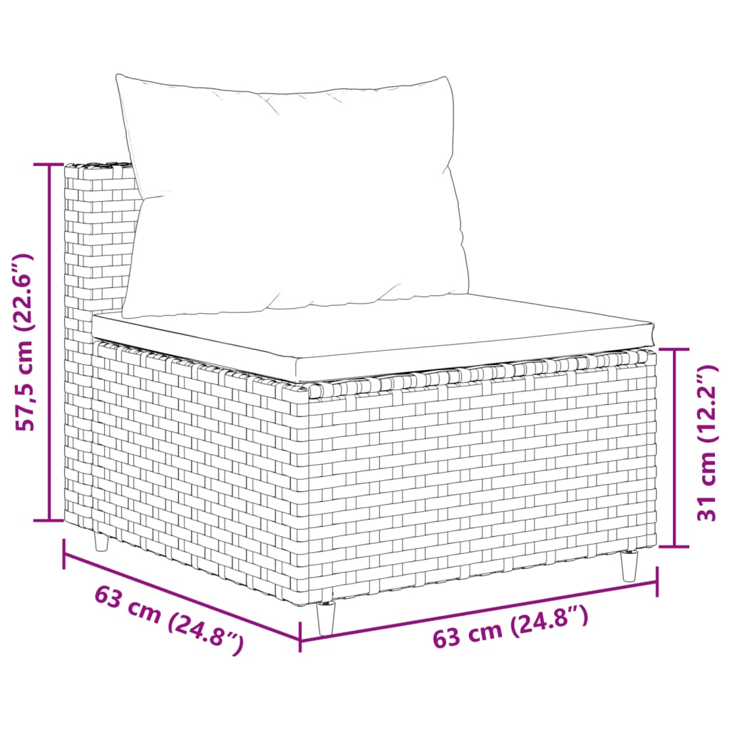 6-delige Loungeset met kussens poly rattan grijs