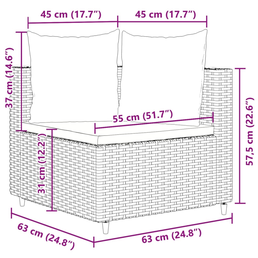 6-delige Loungeset met kussens poly rattan grijs