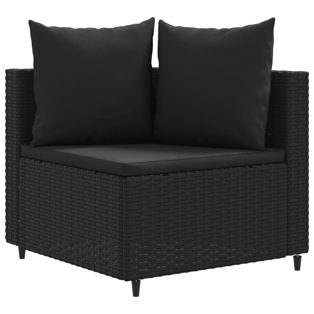 10-delige Loungeset met kussens poly rattan zwart