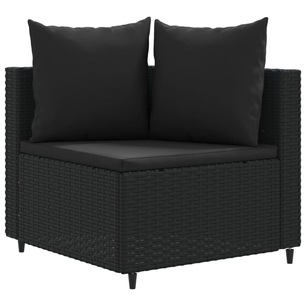 6-delige Loungeset met kussens poly rattan zwart