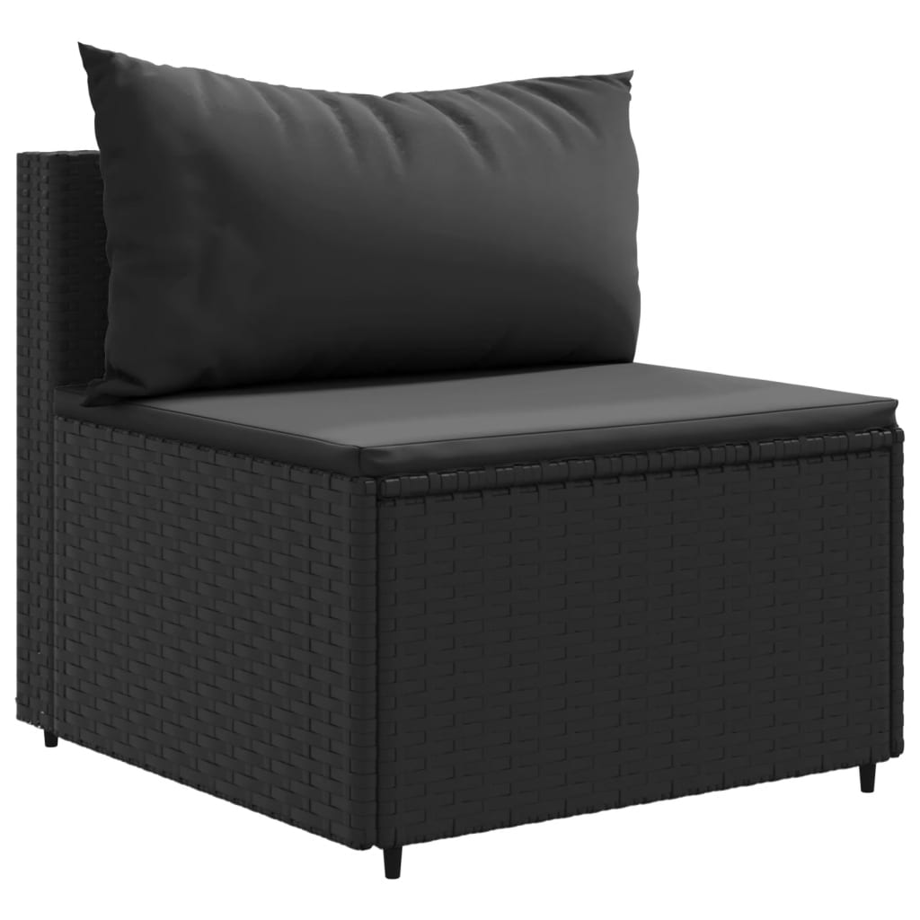 6-delige Loungeset met kussens poly rattan zwart