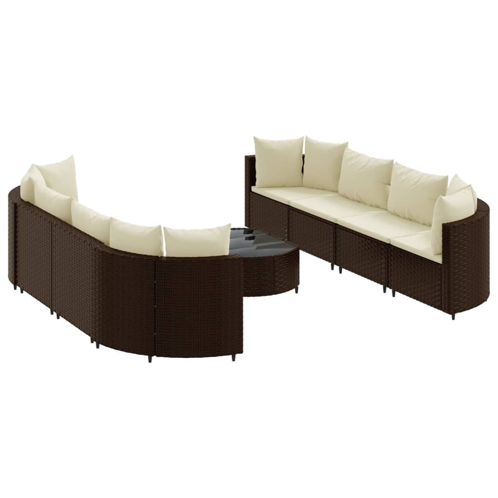 9-delige Loungeset met kussens poly rattan bruin