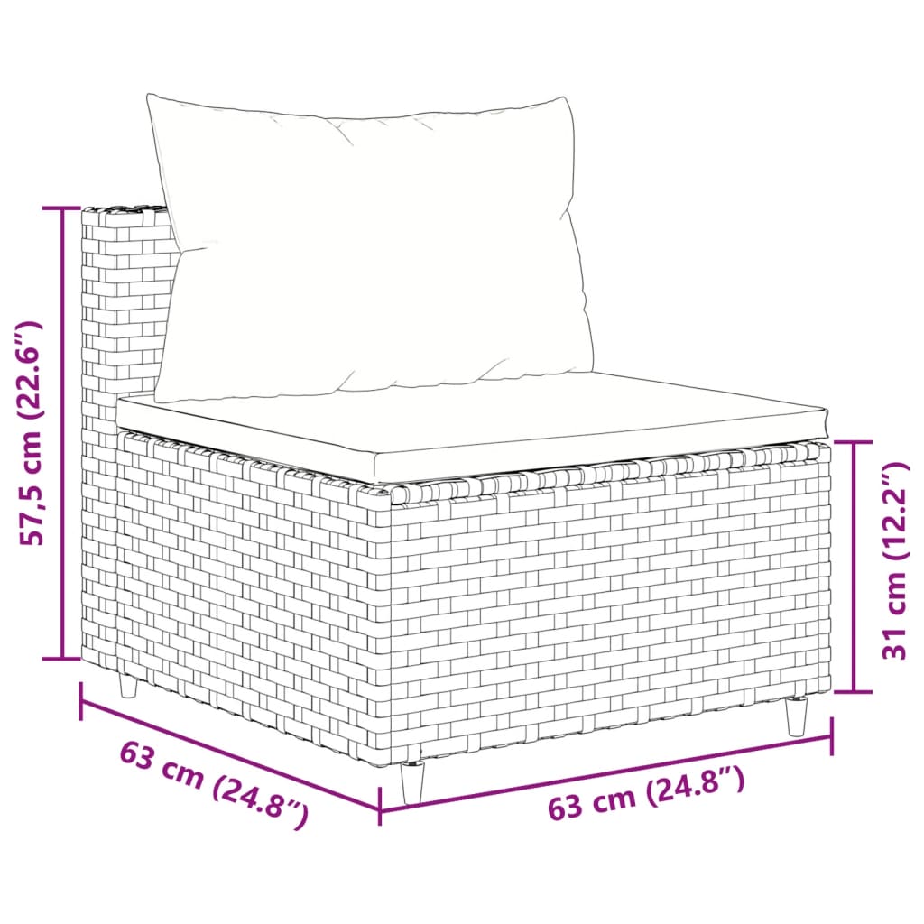 9-delige Loungeset met kussens poly rattan grijs