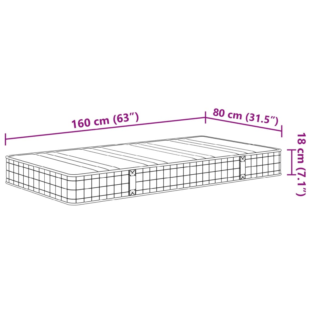 Binnenveringsmatras voor kinderen middelhard 80x160 cm