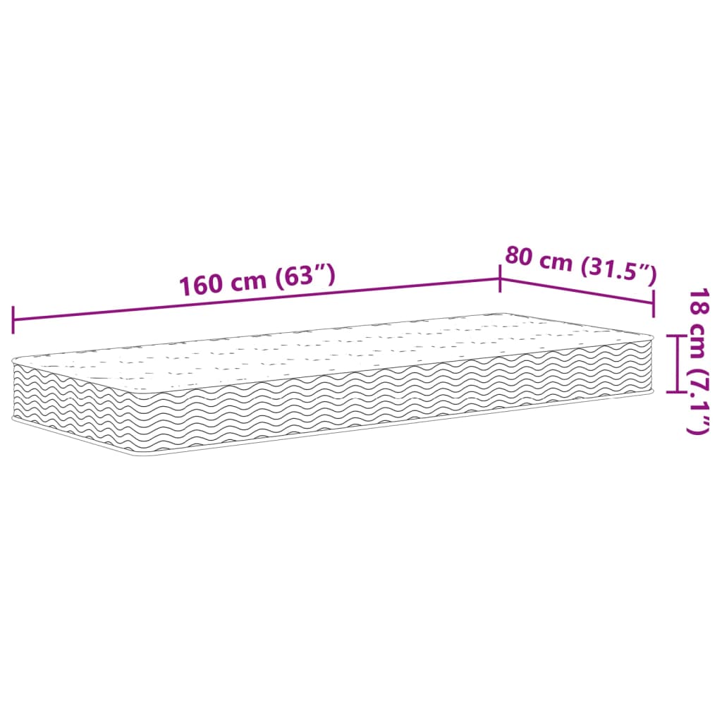 Binnenveringsmatras voor kinderen middelhard 80x160 cm