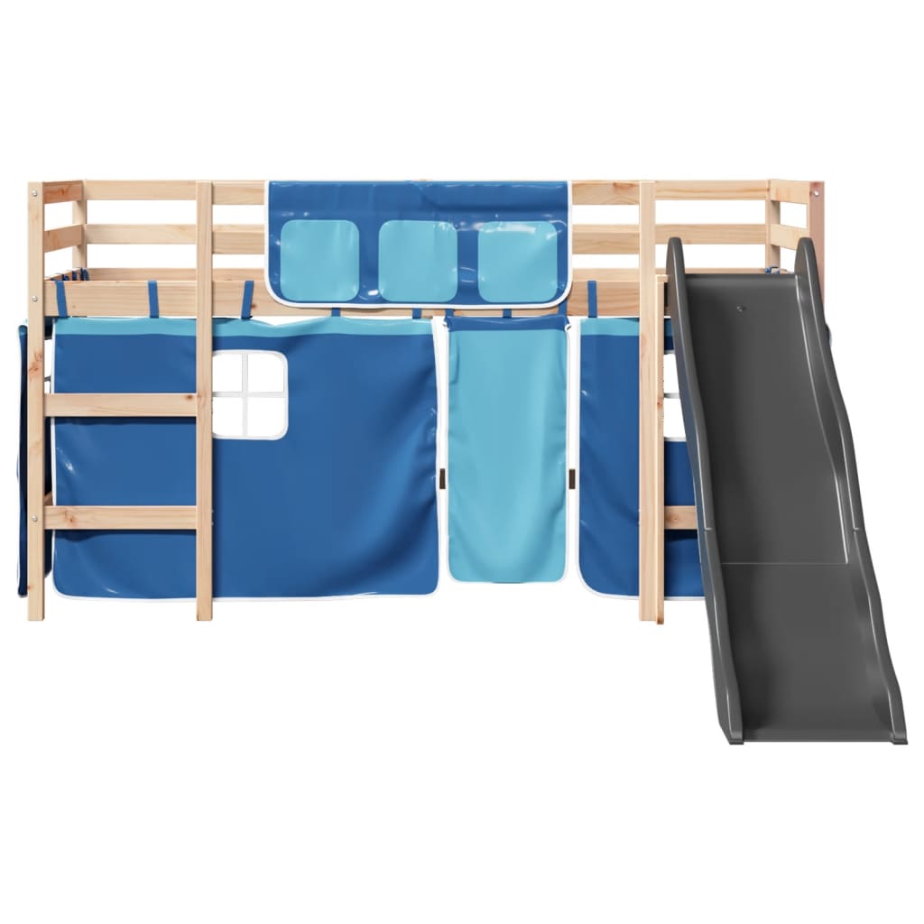 Kinderhoogslaper met gordijnen 90x200 cm grenenhout blauw