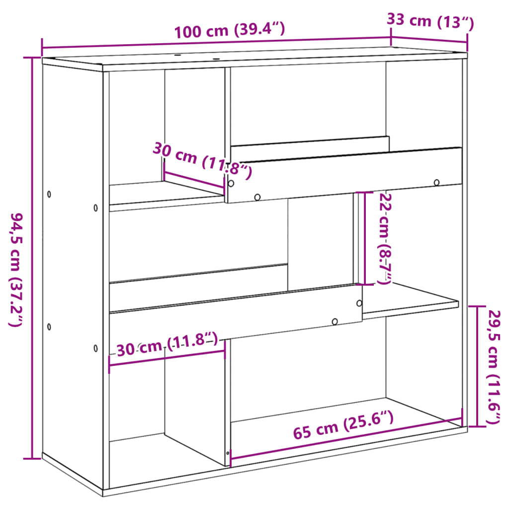 Boekenkast / kamerscherm 100x33x94,5 cm artisanaal eikenkleurig