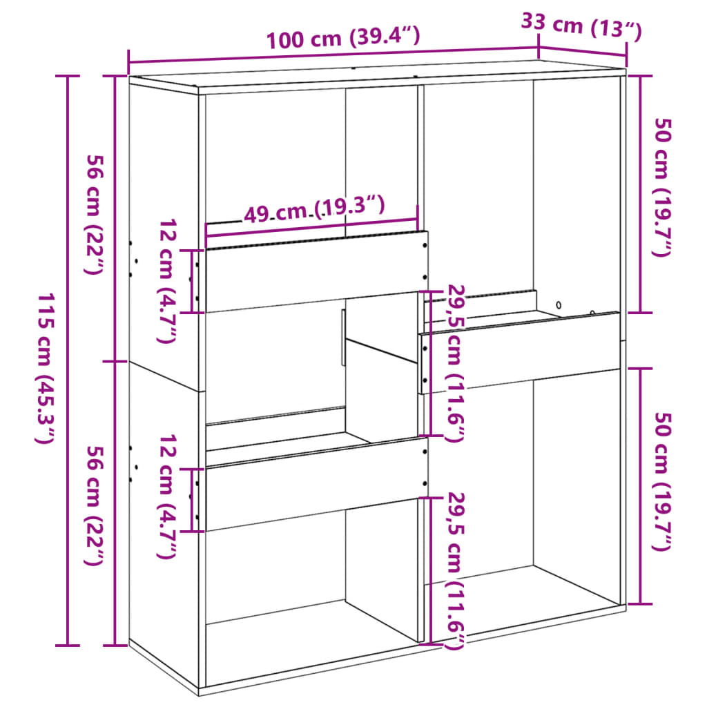 Boekenkast / kamerscherm 100x33x115 cm wit