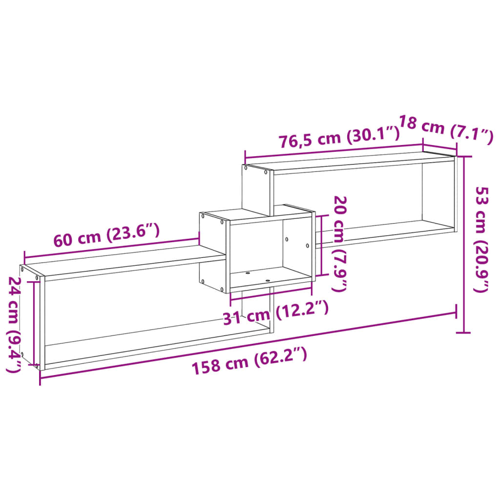 Wandkast 158x18x53 cm bewerkt hout wit