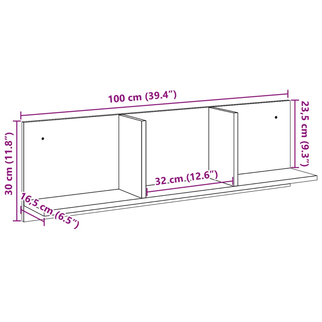 Wandkast 100x16,5x30 cm bewerkt hout wit