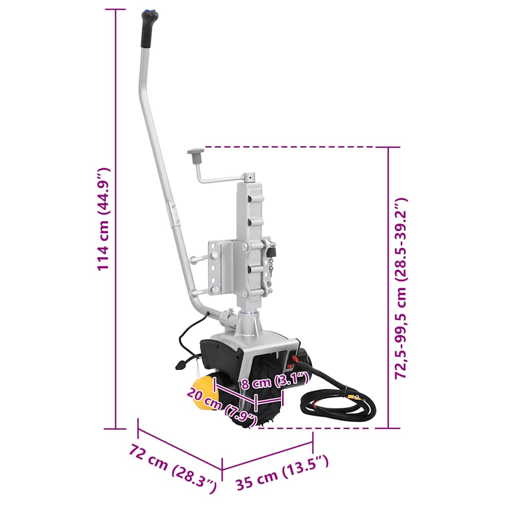 Aanhangwagenkrikwiel 12 V 550 W Aluminium