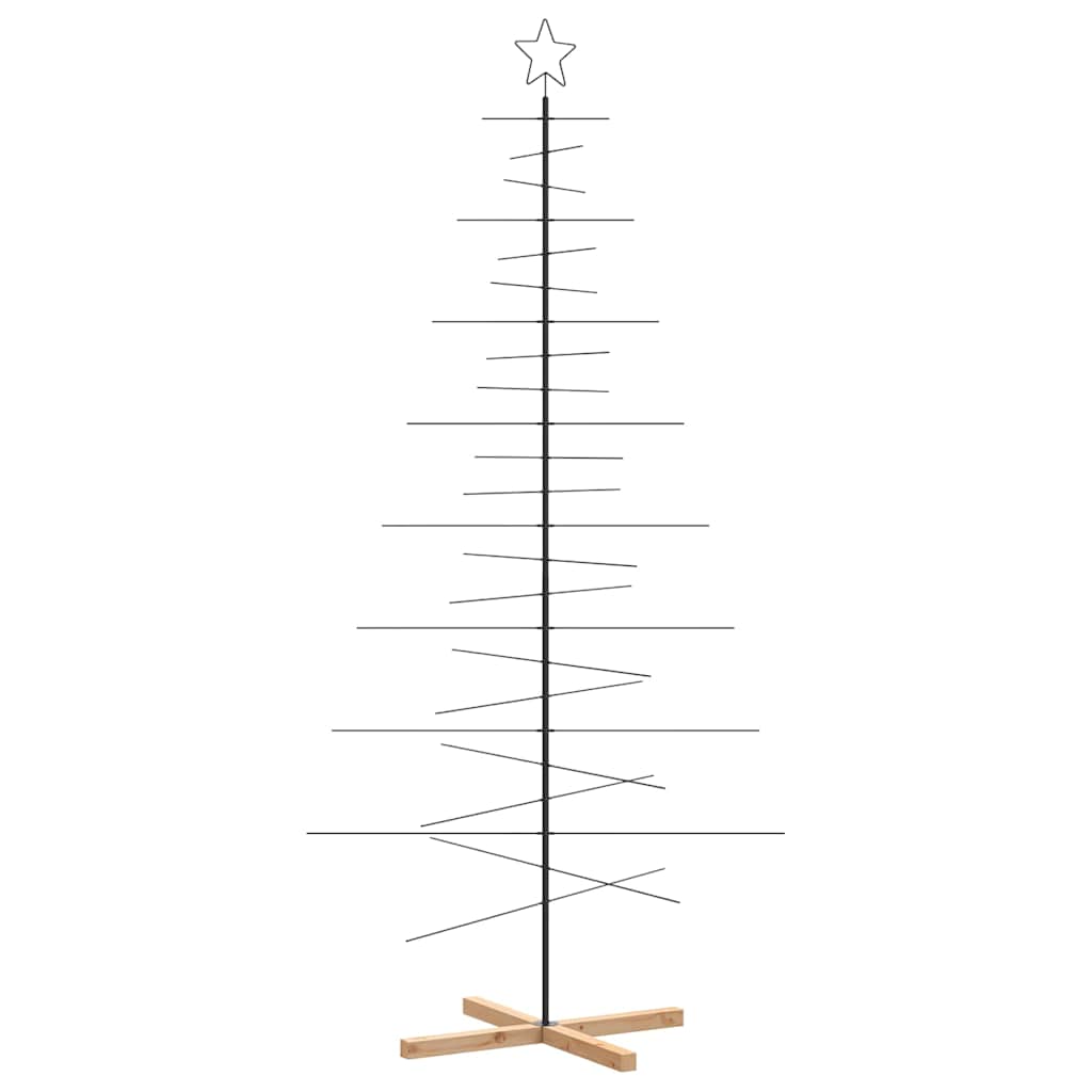 Kerstdecoratie kerstboom met houten basis 210 cm metaal zwart