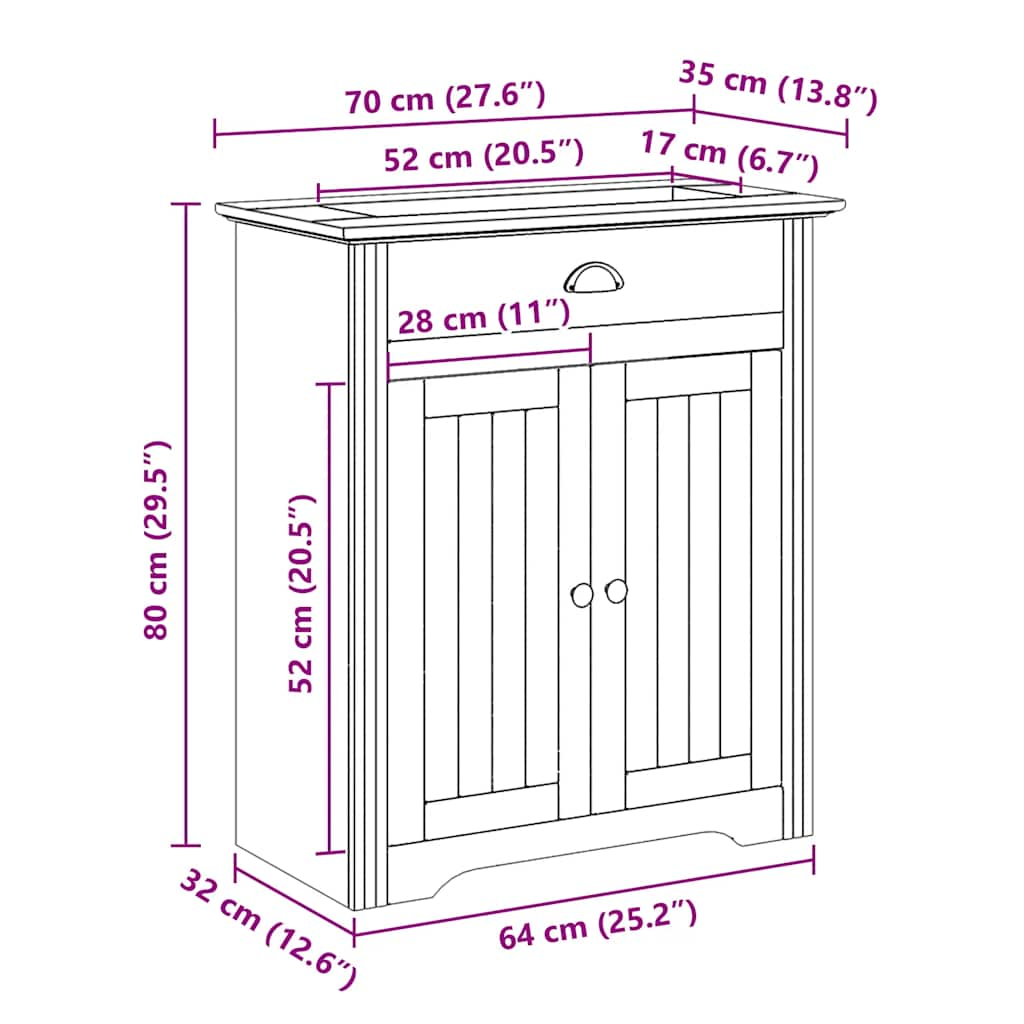 Wastafelkast BODO 70x35x80 cm wit