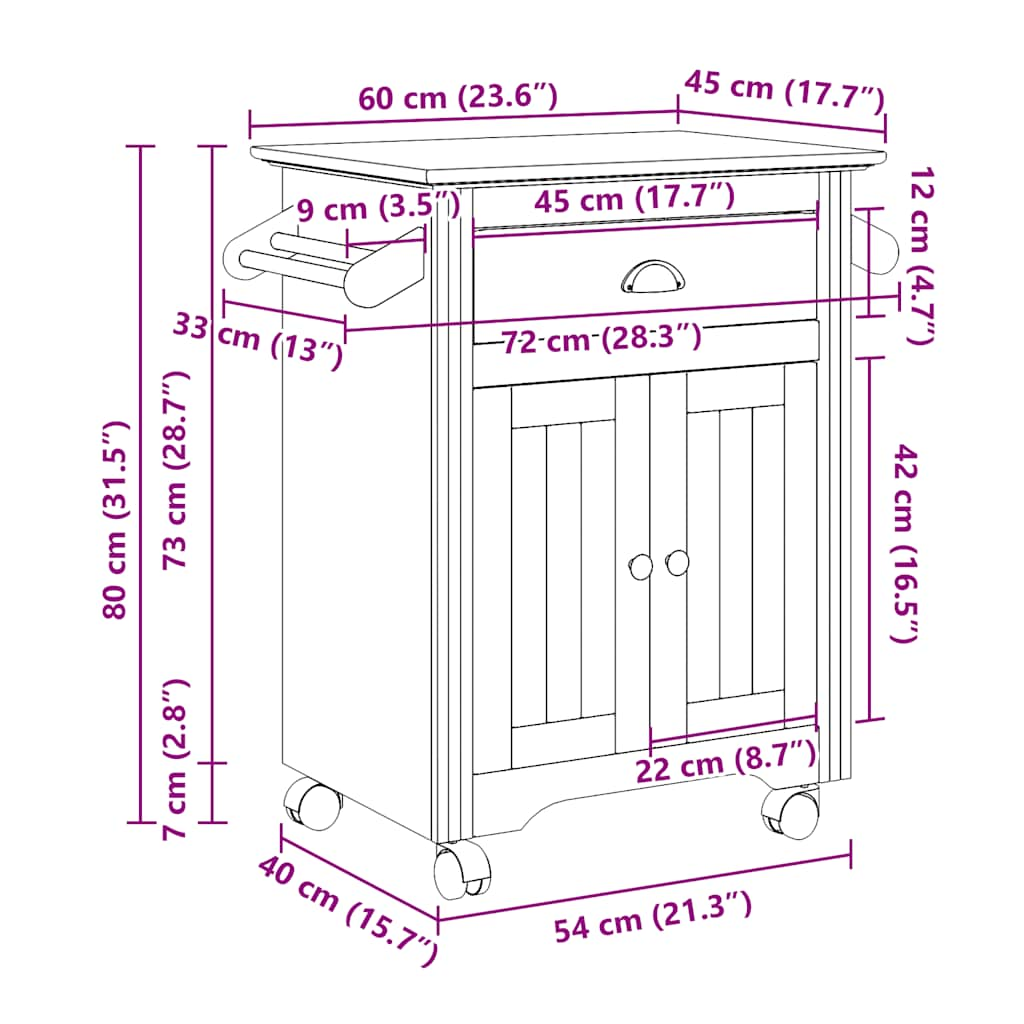 Keukentrolley BODO 72x45x80 cm grijs