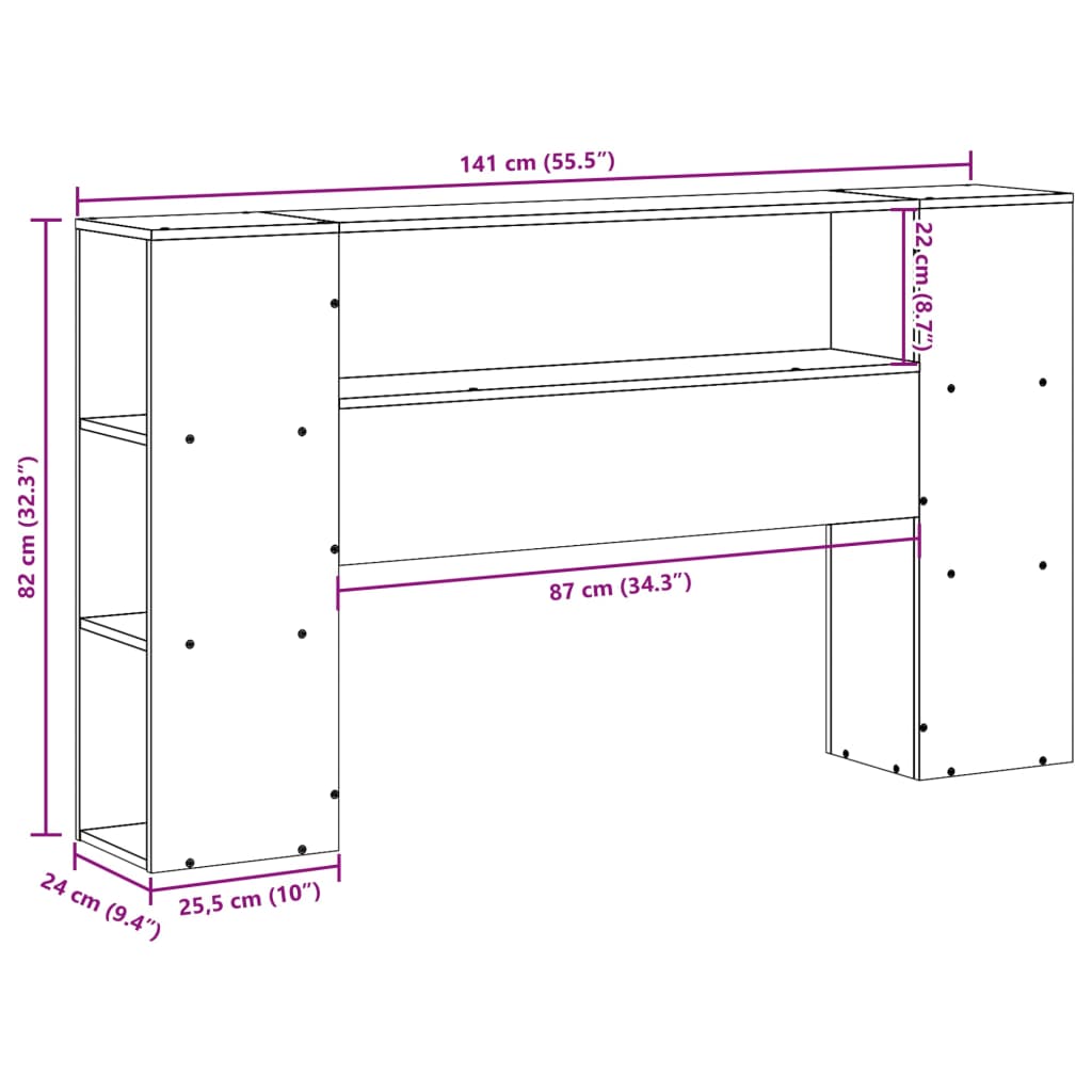 Hoofdbord met opbergruimte 135 cm massief grenenhout wit